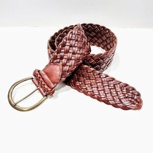 Express Braided Brown Leather 2.5" Wide Belt Womens Size Medium Style #2144 LN